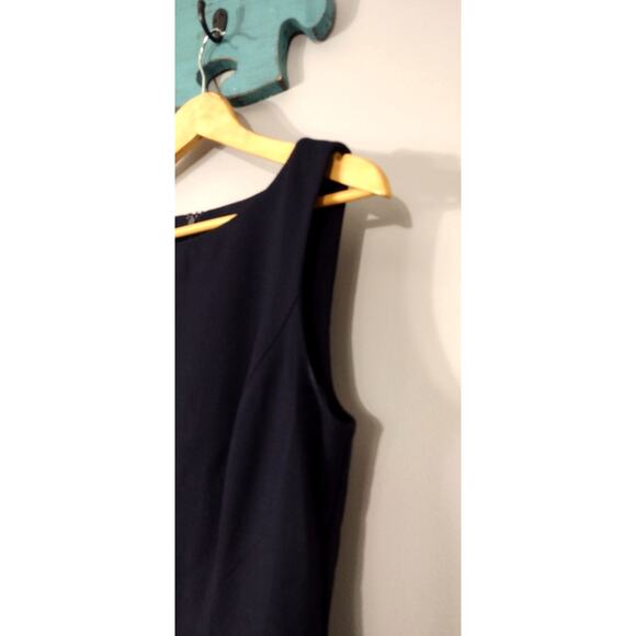 TALBOTS Sleeveless Flounce Dress Stretch Floral Trim Navy Size 8 - Picture 10 of 16